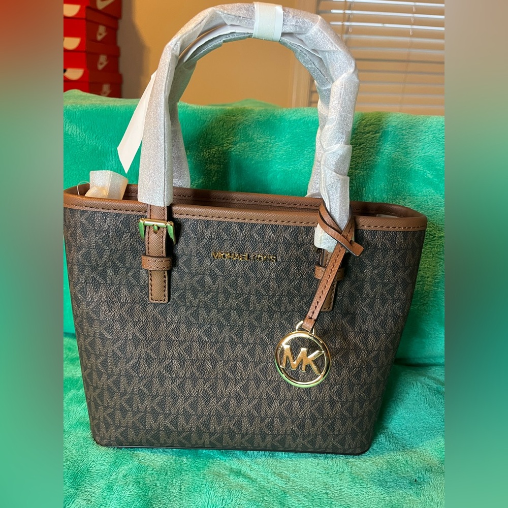 Michael Kors Brown Leather Trim Tote
